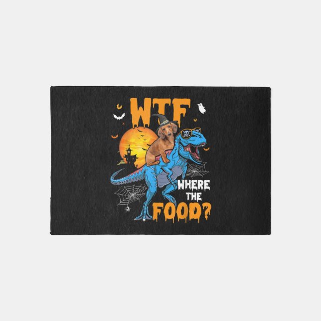 WTF Where The Food Halloween Dachshund Dog T-Rex D Rug (Front)