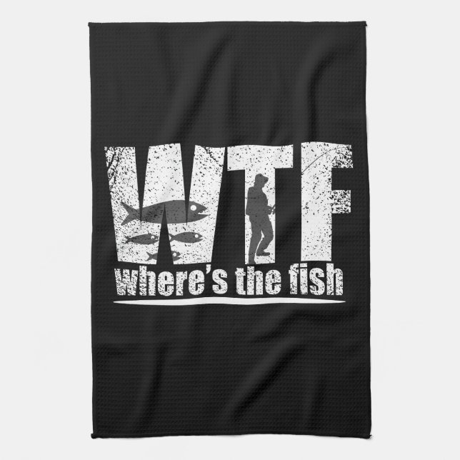WTF where's the fish funny fishing Kitchen Towel (Vertical)