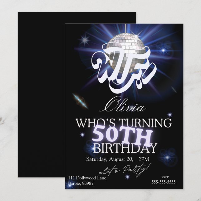 WTF Who’s Turning 50 Funny 50th Birthday Sarcastic Invitation (Front/Back)