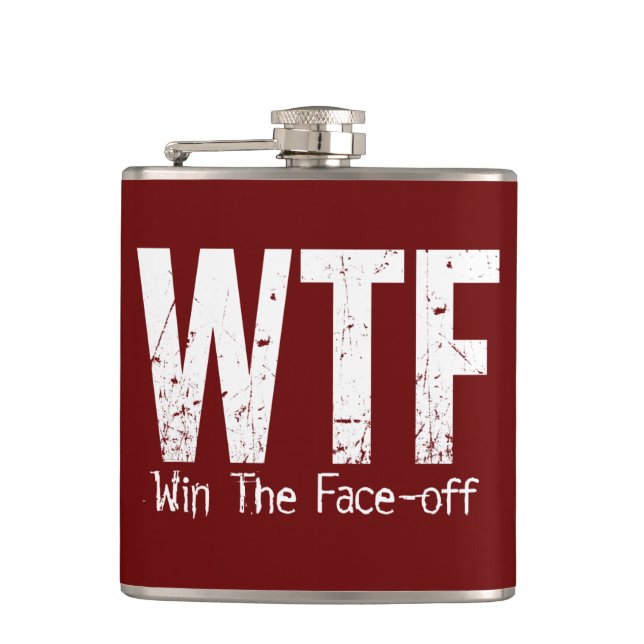 WTF: Win The Face-off (Hockey) Hip Flask (Front)