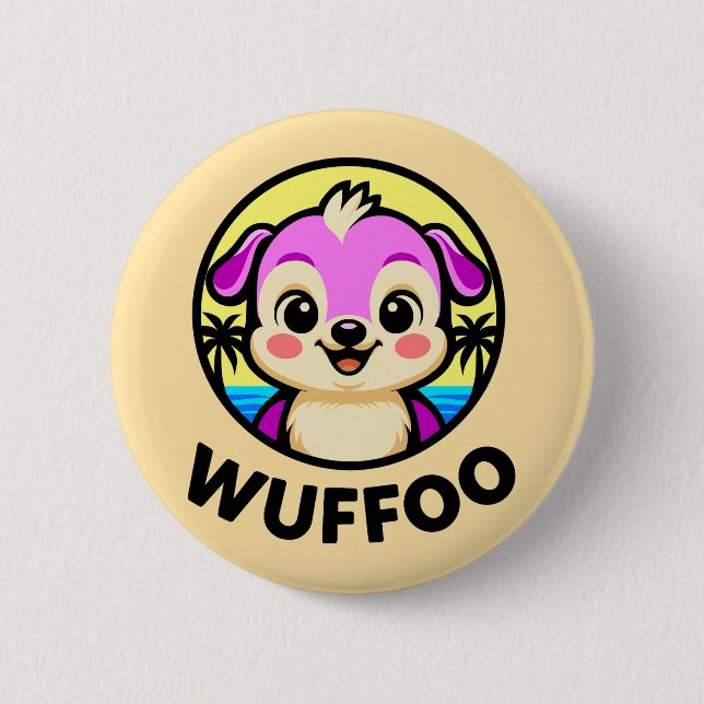 Wuffoo Adventures Cute Kawaii Puppy animation Button (Front)