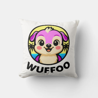 Wuffoo Adventures Cute Kawaii Puppy animation logo Throw Pillow