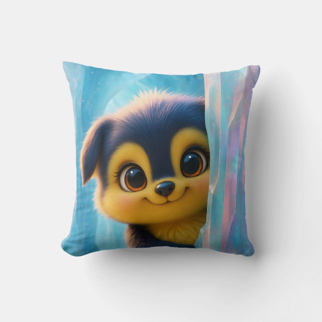 Wuffoo Molli Cute Kawaii Puppy Ice cave Throw Pillow (Front)
