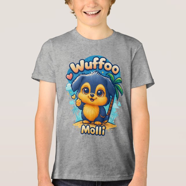 Wuffoo Molli Cute Kawaii Puppy Tropical Island  Tri-Blend Shirt (Front)