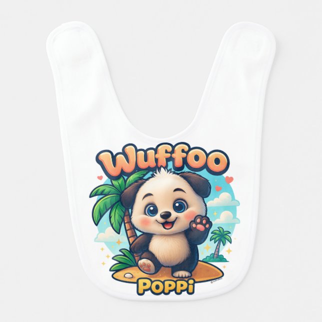 Wuffoo Poppi Cute Kawaii Puppy Tropical Island Baby Bib (Front)