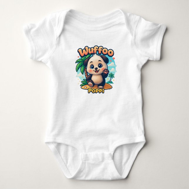 Wuffoo Poppi Cute Kawaii Puppy Tropical Island Baby Bodysuit (Front)