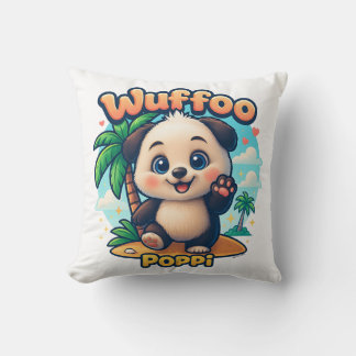 Wuffoo Poppi Cute Kawaii Puppy Tropical Island  Throw Pillow