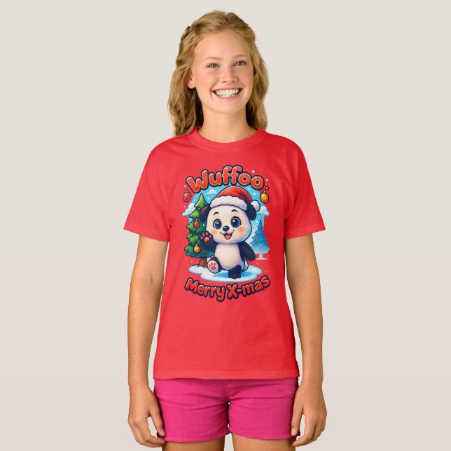 Wuffoo Poppi Merry X-mas Kawaii 3D Holiday T-Shirt (Front Full)