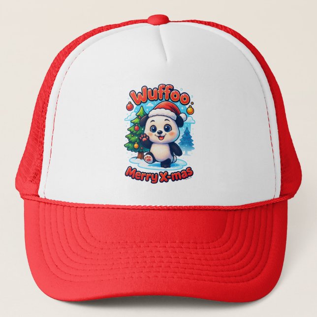 Wuffoo Poppi Merry X-mas Kawaii 3D Holiday Trucker Hat (Front)