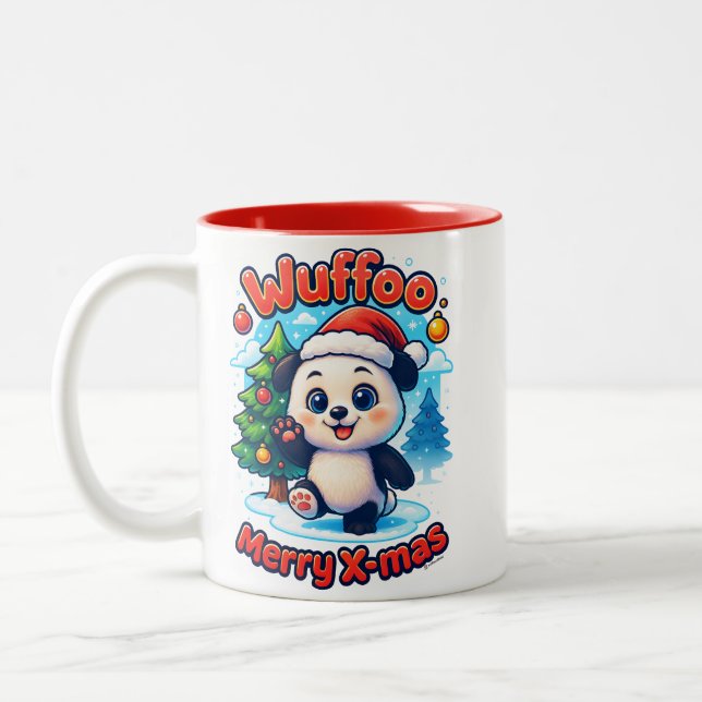 Wuffoo Poppi Merry X-mas Kawaii 3D Holiday  Two-Tone Coffee Mug (Left)