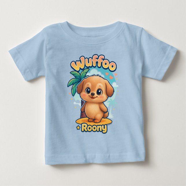 Wuffoo Roony Cute Kawaii Puppy Tropical Island  Baby T-Shirt (Front)