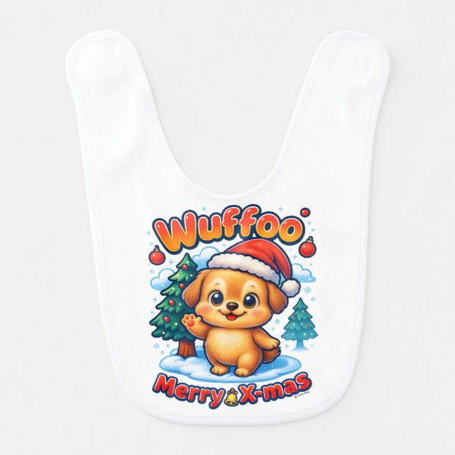 Wuffoo Roony Merry X-mas Kawaii 3D Holiday Baby Bib (Front)