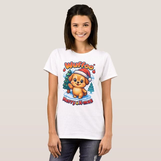 Wuffoo Roony Merry X-mas Kawaii 3D Holiday T-Shirt (Front Full)