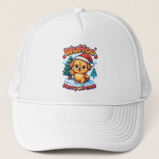 Wuffoo Roony Merry X-mas Kawaii 3D Holiday Trucker Hat