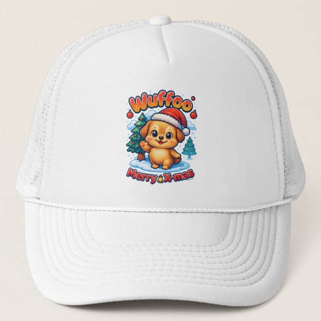 Wuffoo Roony Merry X-mas Kawaii 3D Holiday Trucker Hat (Front)
