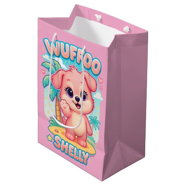Wuffoo Shelly Kawaii Puppy Tropical Island Medium Gift Bag (Front Angled)