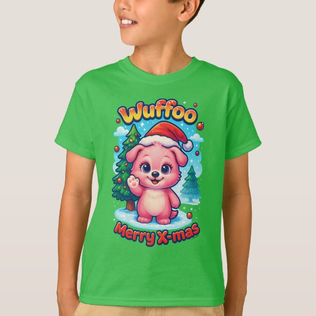 Wuffoo Shelly Merry X-mas Kawaii 3D Holiday T-Shirt (Front)
