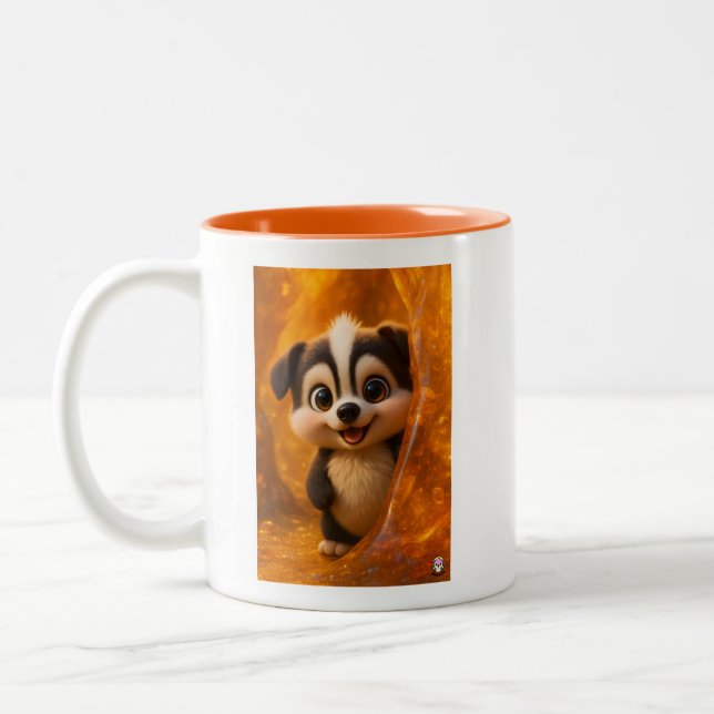 Wuffoo Surffie Cute Kawaii Puppy Amber Two-Tone Coffee Mug (Left)