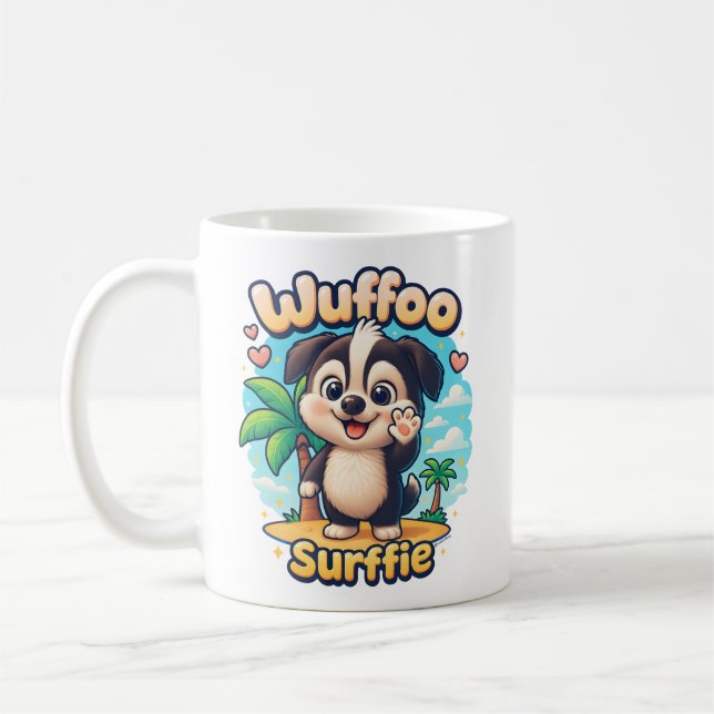 Wuffoo Surffie Cute Kawaii Puppy Tropical Island Coffee Mug (Left)