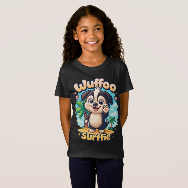 Wuffoo Surffie Cute Kawaii Puppy Tropical Island  T-Shirt (Front Full)