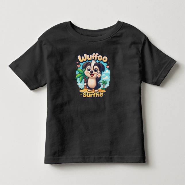 Wuffoo Surffie Cute Kawaii Puppy Tropical Island Toddler T-shirt (Front)