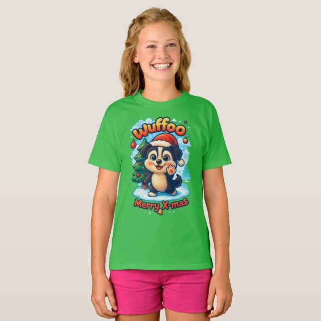 Wuffoo Surffie Merry X-mas Kawaii 3D Holiday T-Shirt (Front Full)