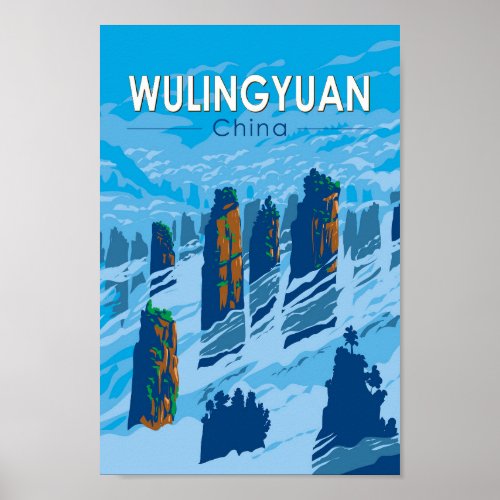 Wulingyuan Scenic Area China Travel Art Vintage Poster