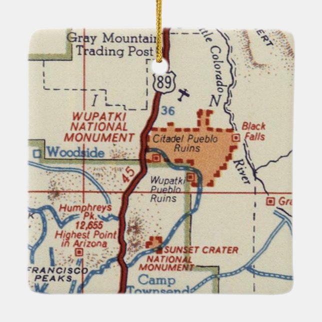 Wupatki National Monument Vintage Map Ceramic Ornament (Back)