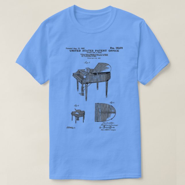 Wurlitzer Piano Patent Black  (2) T-Shirt (Design Front)