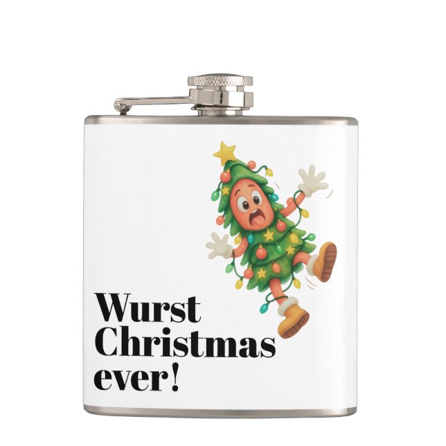 Wurst Christmas ever! Funny  Salami  Flask (Front)