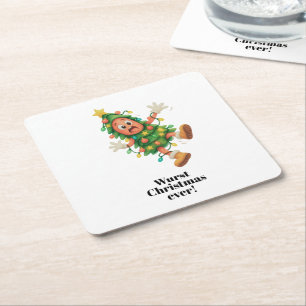 Wurst Christmas ever! Funny Salami Square Paper Coaster