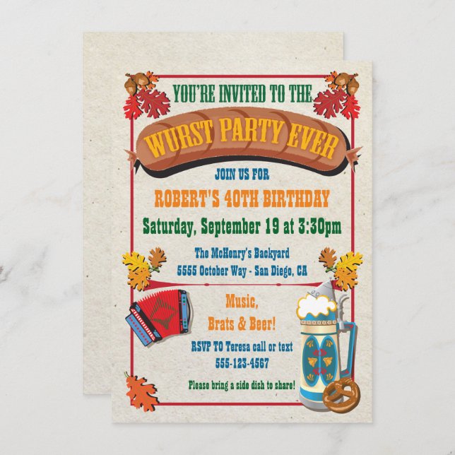 Wurst Party Ever Oktoberfest Invitations (Front/Back)