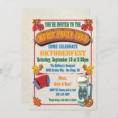 Wurst Party Ever Oktoberfest Invitations