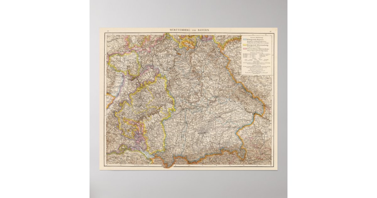 Wurttemberg, Bayern Atlas Map of Germany Poster | Zazzle