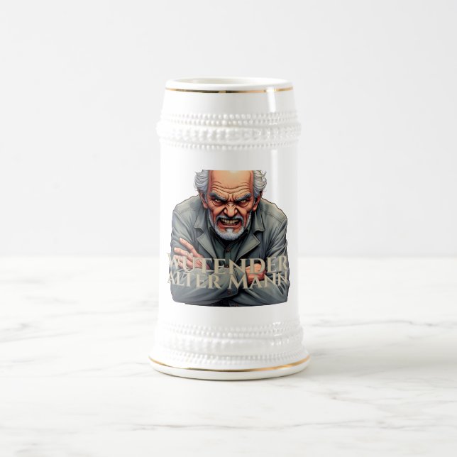 Wütender Alter Mann – Cartoon-Illustration Beer Stein (Center)