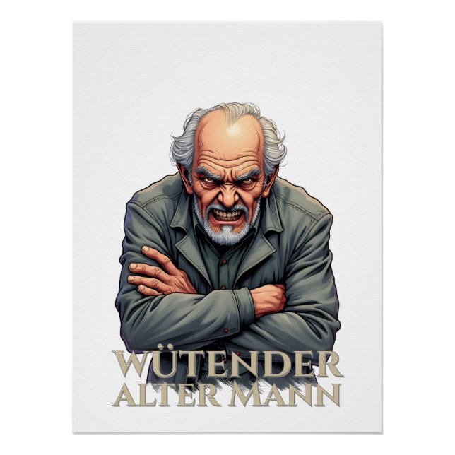 Wütender Alter Mann – Cartoon-Illustration Poster (Front)