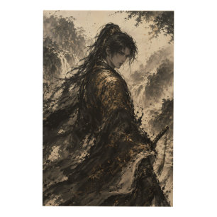 Wuxia Swordsman in Mist Chinese Ink Wash Art