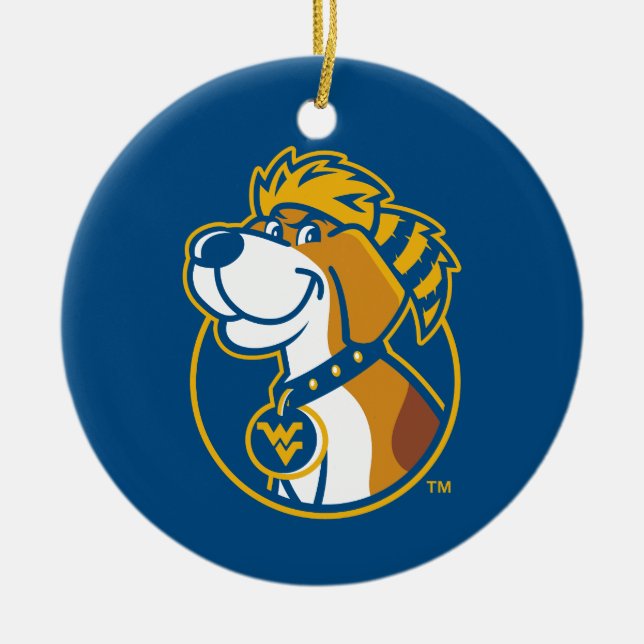 WV Mountaineer Youth Dog Ceramic Ornament (Front)