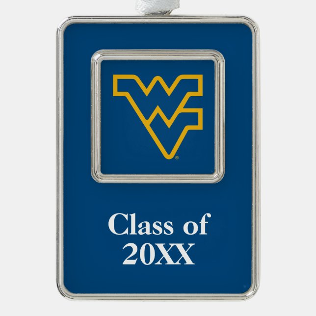 WVU Blue & Gold Silver Plated Framed Ornament (Front)