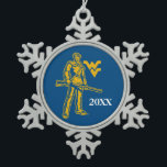 WVU Mountaineer Snowflake Pewter Christmas Ornament<br><div class="desc">Check out these West Virginia University products! These make for perfect gifts for the Mountaineers in your life including family, friends, students, alumni, and fans. Show off your WVU pride by joining the Mountaineer Nation in wearing Gold and Blue. Stock up on all of your football and tailgating necessities here,...</div>