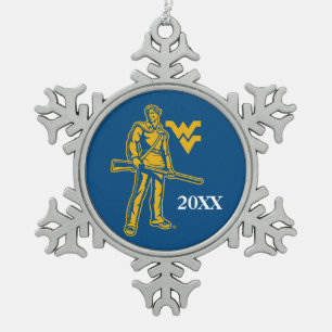 WVU Mountaineer Snowflake Pewter Christmas Ornament