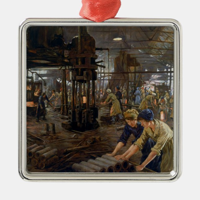 WW1 1918 Women Working at a Munitions a Factory  Metal Ornament (Front)