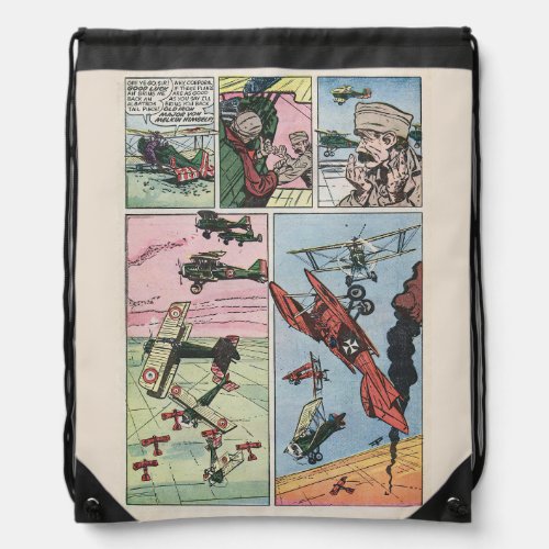 WW1 Fighter Plane Dogfight Vintage Comic Book Page Drawstring Bag