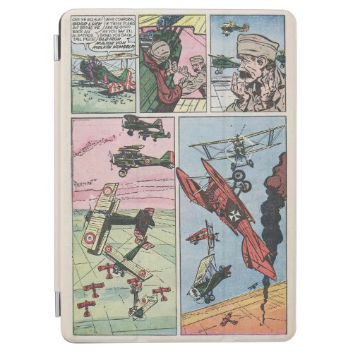 WW1 Fighter Plane Dogfight Vintage Comic Book Page iPad Air Cover