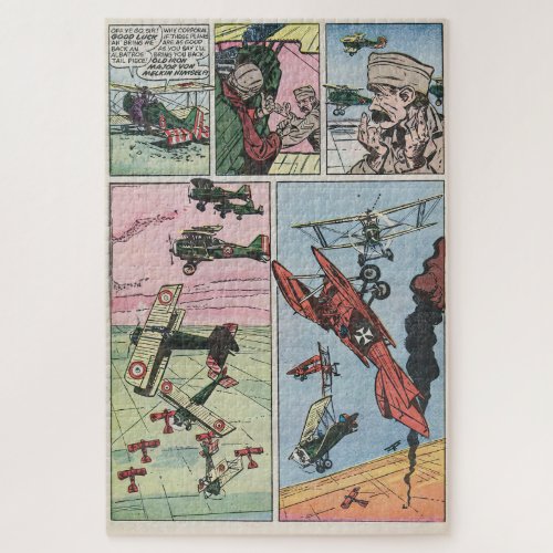 WW1 Fighter Plane Dogfight Vintage Comic Book Page Jigsaw Puzzle