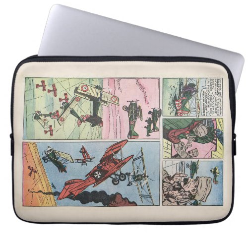 WW1 Fighter Plane Dogfight Vintage Comic Book Page Laptop Sleeve