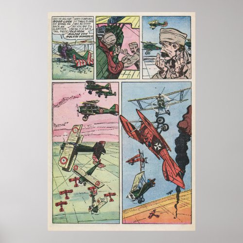 WW1 Fighter Plane Dogfight Vintage Comic Book Page Poster