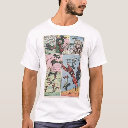 WW1 Fighter Plane Dogfight Vintage Comic Book Page T_Shirt