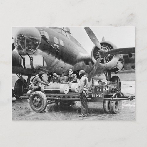 WW2 Airplane and Crew 1940s Postcard