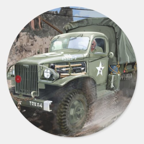 WW2 American Army Truck Classic Round Sticker